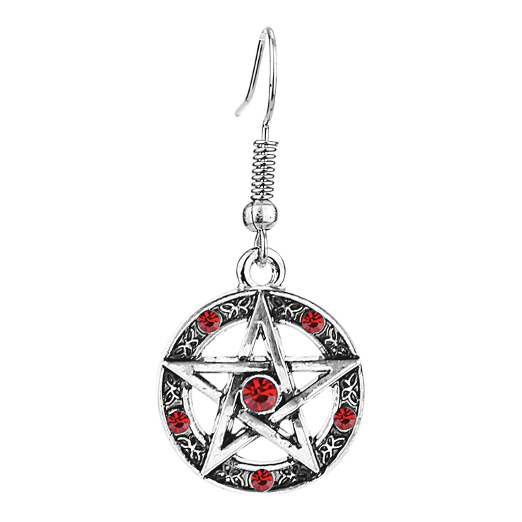 Сережка-гачок Пентаграма з червоним камінням (ea-162)