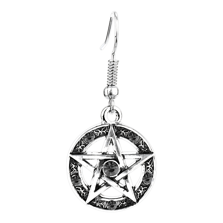 Серьга-крючок Пентаграмма с черными камнями (ea-163) Серьга-крючок Пентаграмма с черными камнями (ea-163)