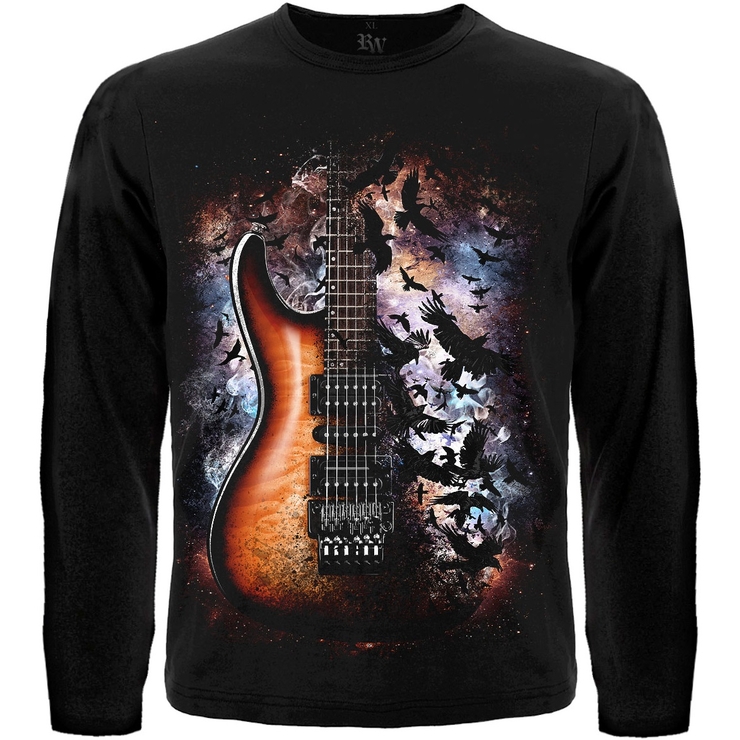 Футболка з довгим рукавом Crow and Guitar in Space Футболка з довгим рукавом Crow and Guitar in Space