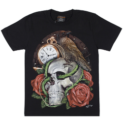 Футболка Череп з трояндами (ворон і годинник) (3D, світиться в темряві) (Rock Chang, 3D-Special Effects-The Absolute collections-glow in the dark)