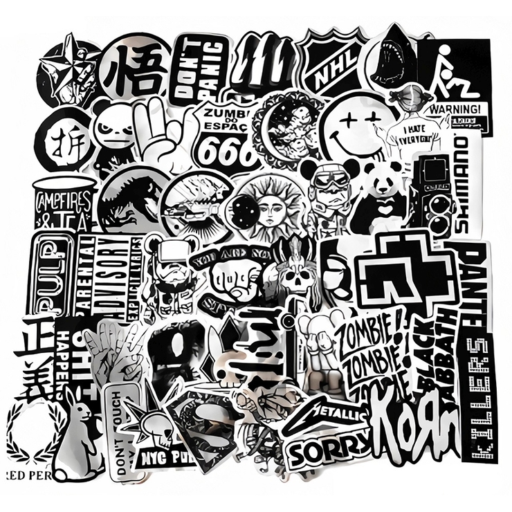 Набір стікерів Bands and Logos (black-silver) (stk-012) (50 шт.) Набір стікерів Bands and Logos (black-silver) (stk-012) (50 шт.)