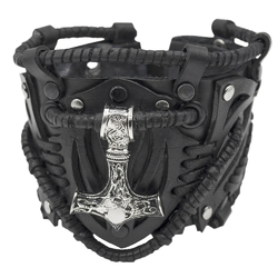 Кожаный Браслет Стімпанк (Молот Тора металевий) чорний (bsp-54)