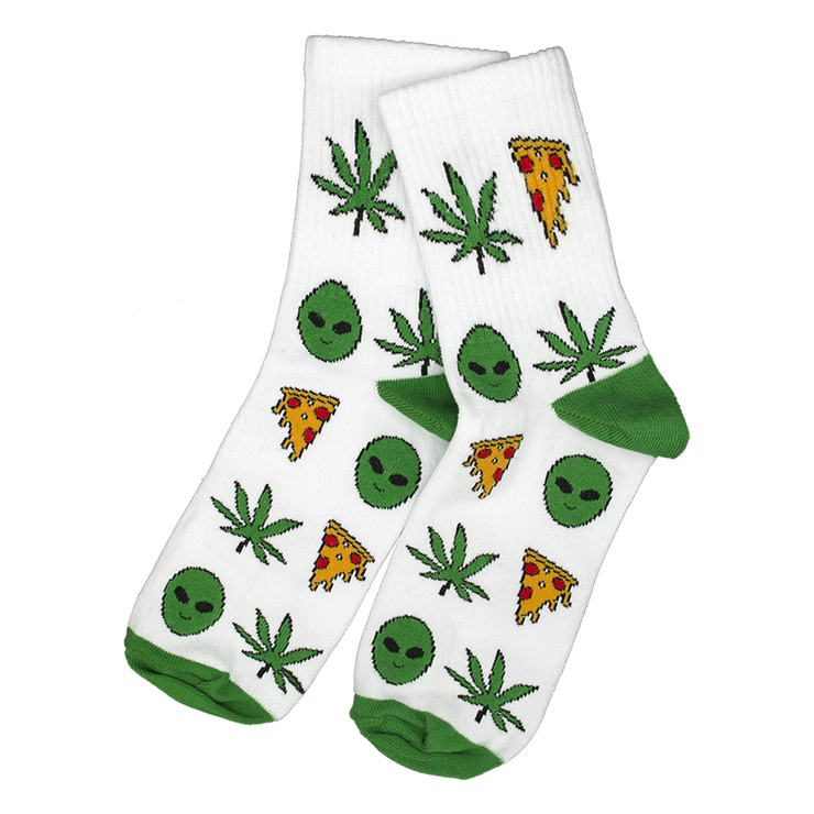 Шкарпетки Pizza, Cannabis and Alien (біло-зелені) р.36-44 (tr)