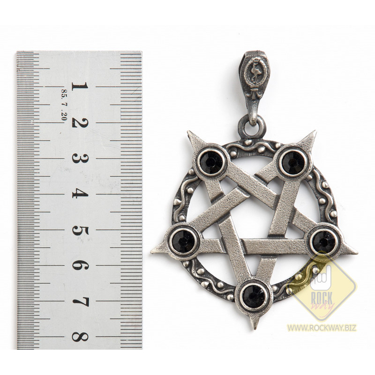 Кулон готичний Перевернута пентаграма з чорними каменями