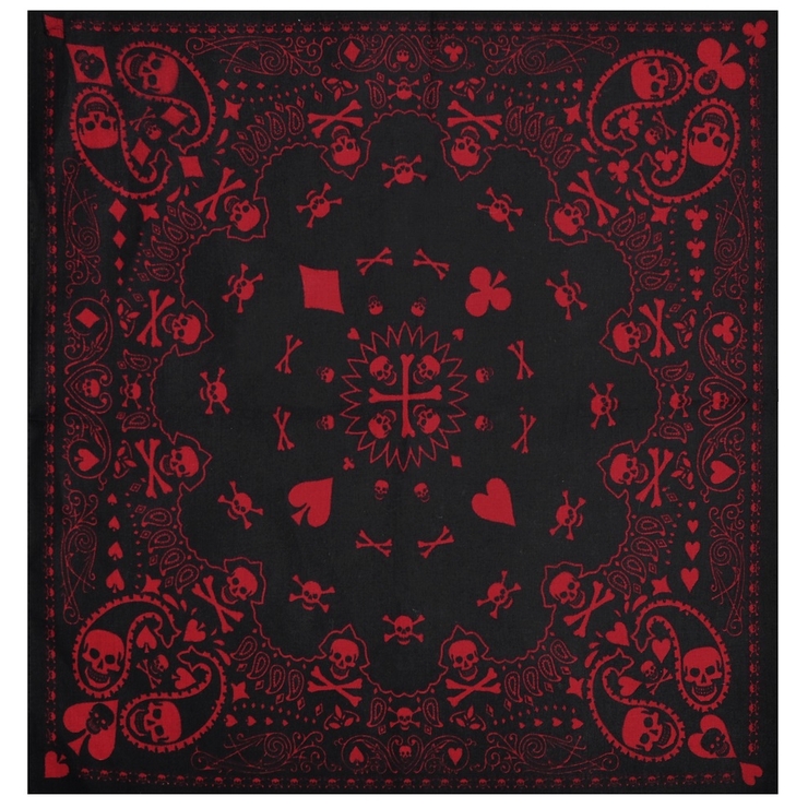 Бандана Черепа червоні (карткова масть) на чорному тлі Бандана Черепа червоні (карткова масть) на чорному тлі
