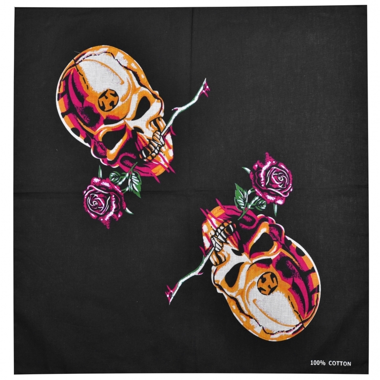 Бандана Череп с розой (алхимия) на черном фоне