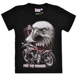 Детская футболка Орел с мотоциклом - Feel The Thunder (Rock Eagle, светится в темноте)