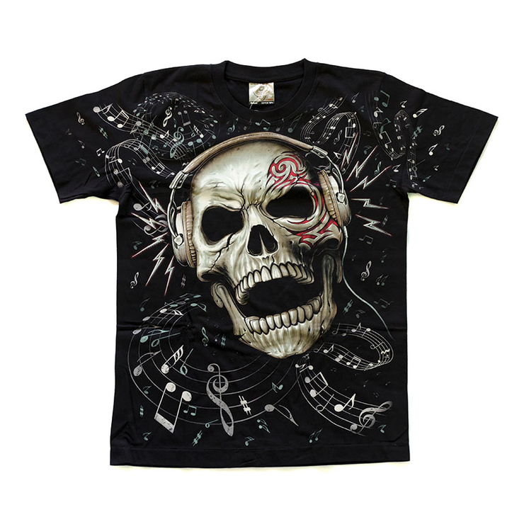 Футболка Череп в наушниках (на фоне нот) Футболка Череп в наушниках (на фоне нот)