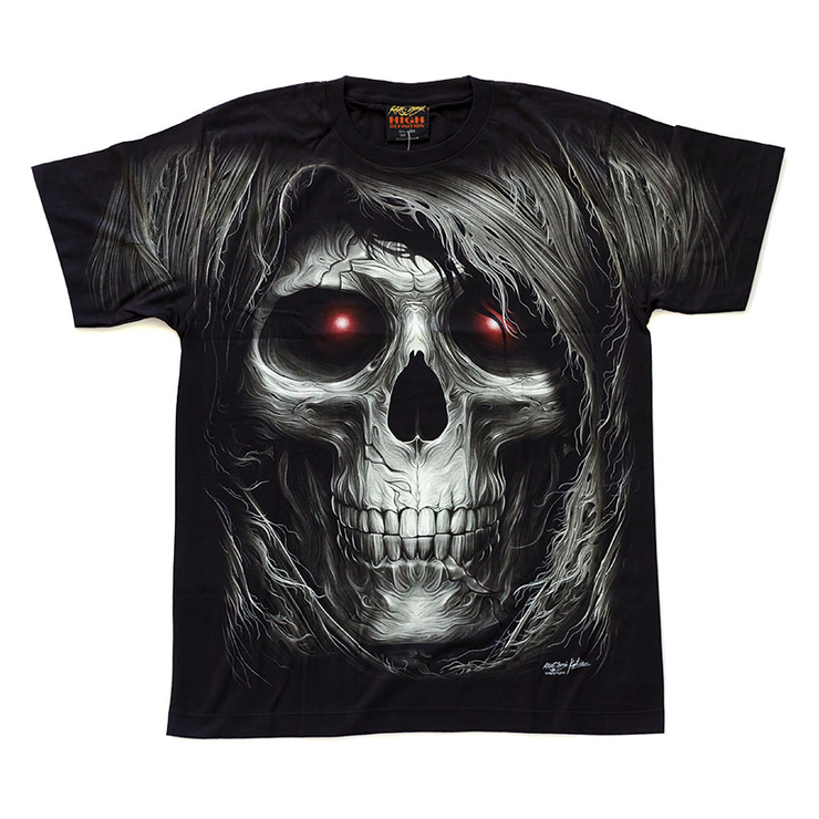 Футболка Череп з волоссям і червоними очима (світиться в темряві) Футболка Череп з волоссям і червоними очима (світиться в темряві)