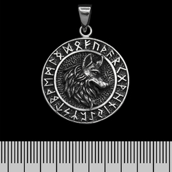 Кулон Волк (Fenrir) в руническом круге (серебро, 925 проба)