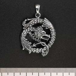 Кулон Китайский дракон (круг) (серебро, 925 проба)