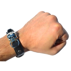 Браслет шкіряний на ремінці (череп з кільцями) №206