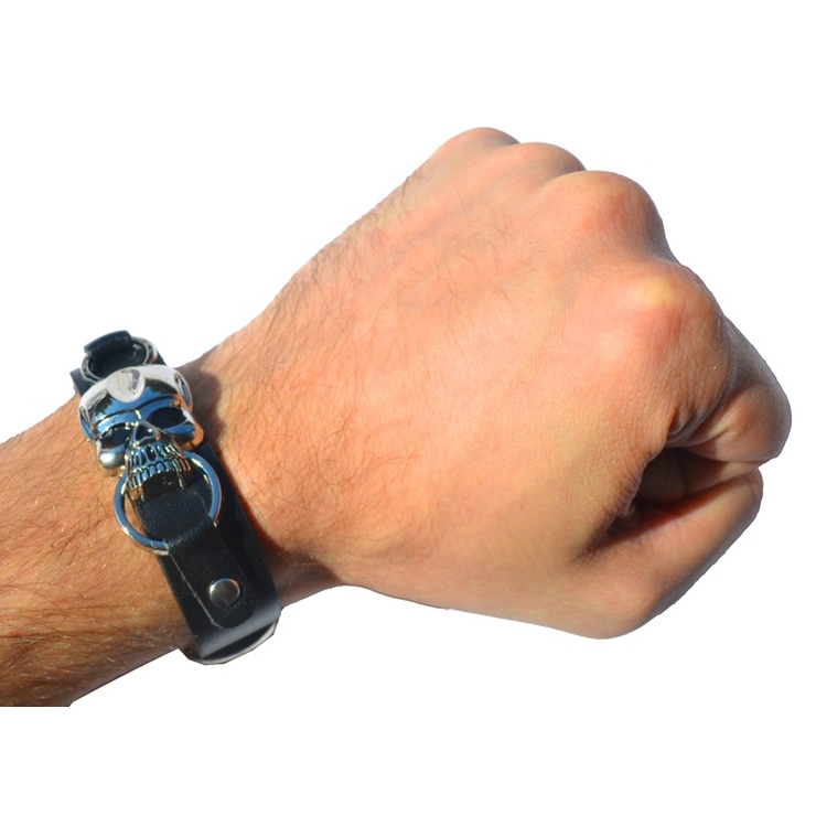 Браслет шкіряний на ремінці (череп з кільцями) №206 Браслет шкіряний на ремінці (череп з кільцями) №206