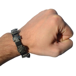 Браслет шкіряний на ремінці з мальтійським хрестом №210