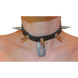 Шкіряний чокер з шипами і лезом №105