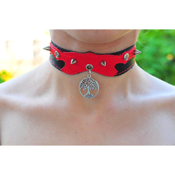 Шкіряний чокер (ar-005) з кулоном Дерево (колір срібло)