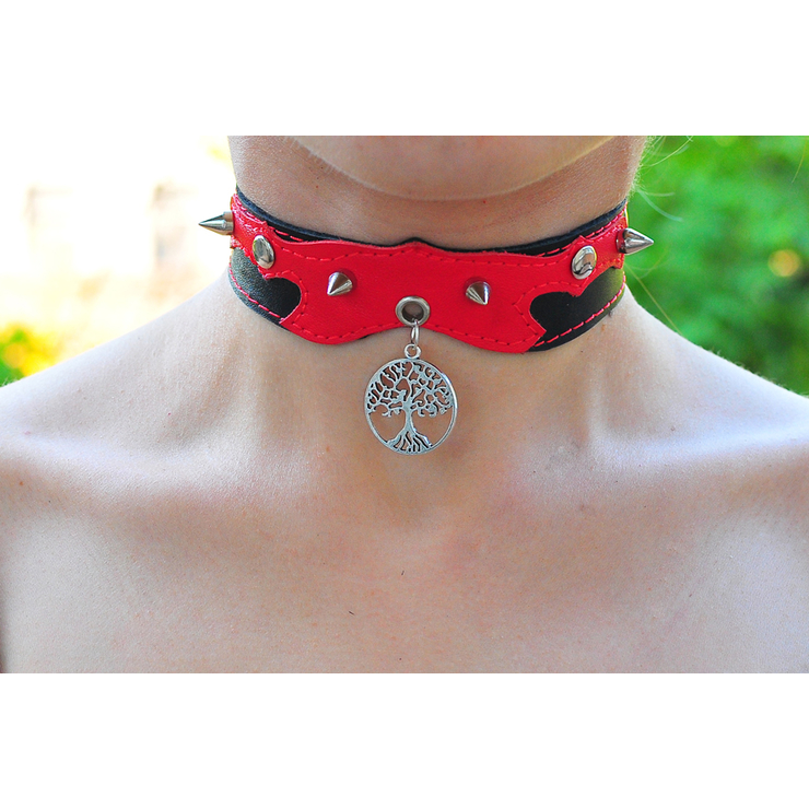 Шкіряний чокер (ar-005) з кулоном Дерево (колір срібло)