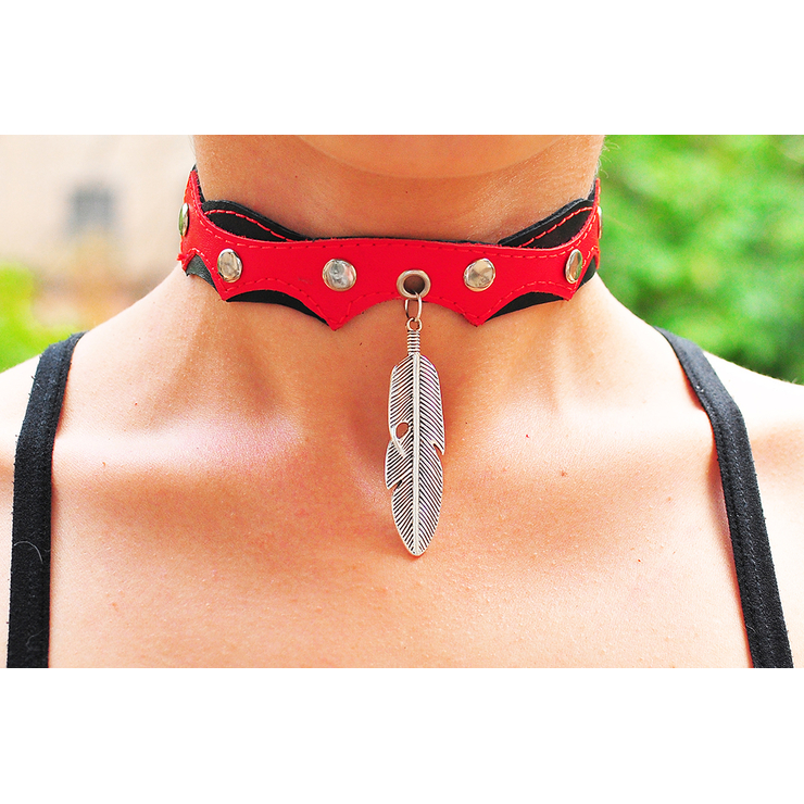 Кожаный чокер (ar-001) с кулоном Перо большое двустороннее (цвет стальной) Кожаный чокер (ar-001) с кулоном Перо большое двустороннее (цвет стальной)