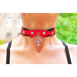 Шкіряний чокер (ar-001) з кулоном Дерево (колір срібло) Шкіряний чокер (ar-001) з кулоном Дерево (колір срібло)