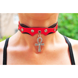 Шкіряний чокер (ar-001) з кулоном Анкх з плетеним візерунком Шкіряний чокер (ar-001) з кулоном Анкх з плетеним візерунком