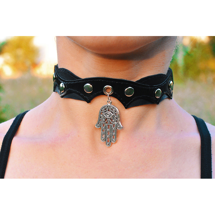 Шкіряний чокер (ar-002) з кулоном Рука Бога (Хамса)