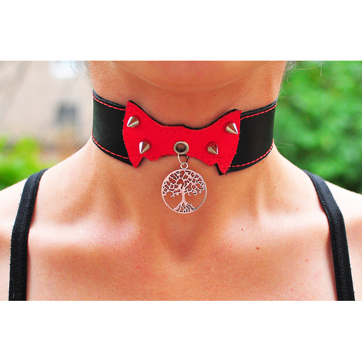 Шкіряний чокер (ar-003) з кулоном Дерево (колір срібло)