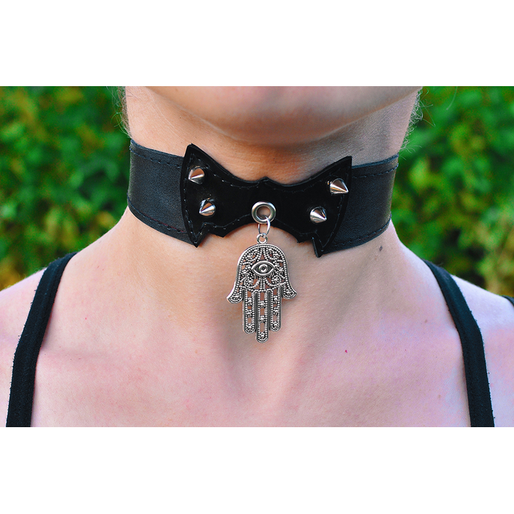 Шкіряний чокер (ar-004) з кулоном Рука Бога (Хамса)