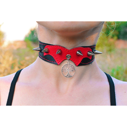 Шкіряний чокер (ar-007) з кулоном Дерево (колір срібло)