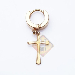 Серьга с крестом (хир.сталь, золотой)