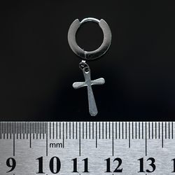 Серьга с крестом (хир.сталь, стальной, 13мм) (ea-038)