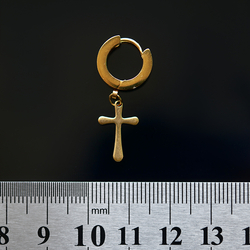 Серьга с крестом (хир.сталь, золотой, 13мм) (ea-039)