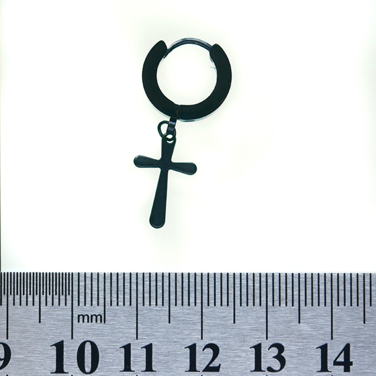 Серьга с крестом (титан, черный, 13мм) (ea-040)