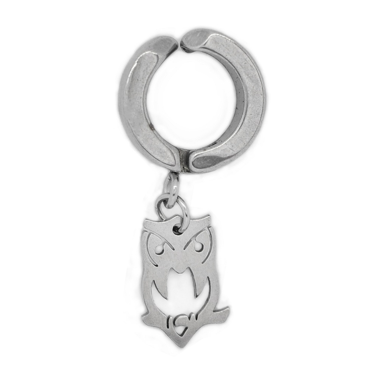 Серьга-обманка с подвеской Сова (хир.сталь, стальной) (ea-043) Серьга-обманка с подвеской Сова (хир.сталь, стальной) (ea-043)