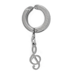 Серьга-обманка с подвеской Скрипичный ключ (хир.сталь, стальной) (ea-045)