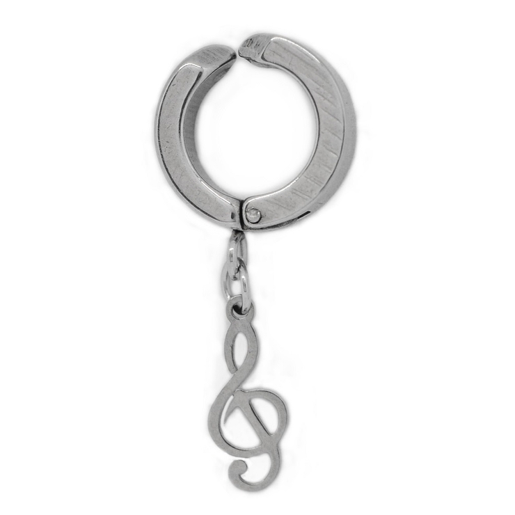 Серьга-обманка с подвеской Скрипичный ключ (хир.сталь, стальной) (ea-045)