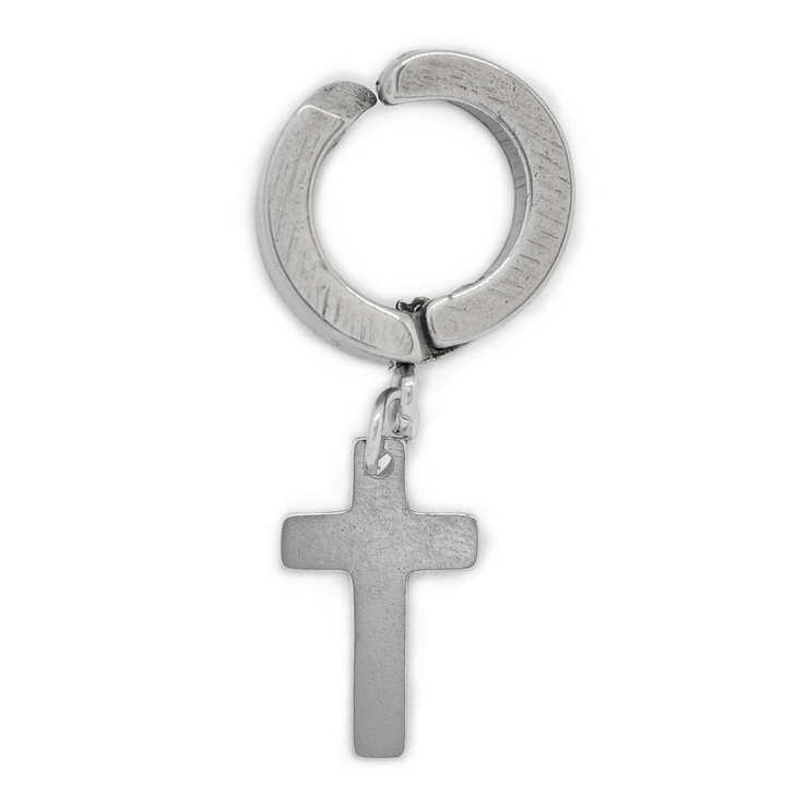 Серьга-обманка с подвеской Крест (хир.сталь, стальной) (ea-047)