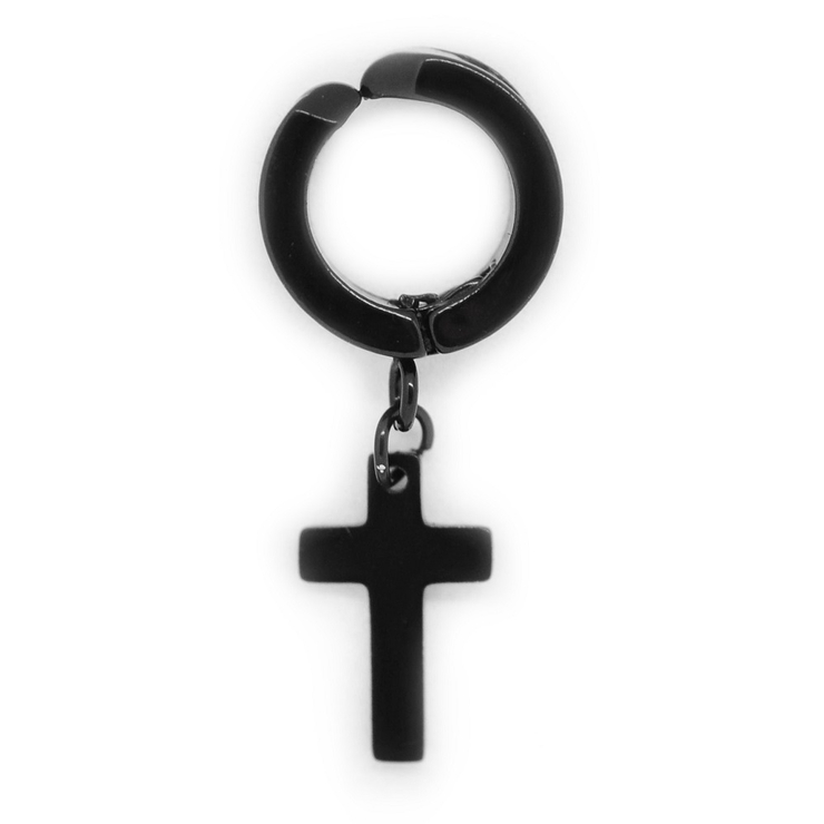 Сережка-обманка з підвіскою Хрест (хір.сталь, чорний) (ea-048) Сережка-обманка з підвіскою Хрест (хір.сталь, чорний) (ea-048)
