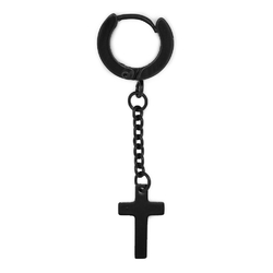 Серьга с крестом на цепочке (хир.сталь, черный) (ea-049)