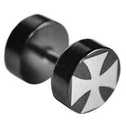 Тоннель-обманка, хир.сталь, (цвет черный, Тамплиерский крест, 8 мм)