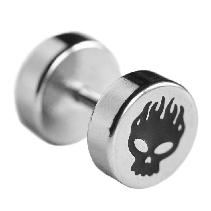 Тоннель-обманка, хир.сталь, (цвет стальной, рисунок череп, 8 мм) Тоннель-обманка, хир.сталь, (цвет стальной, рисунок череп, 8 мм)