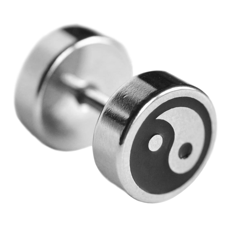 Тоннель-обманка, хир.сталь, (цвет стальной, рисунок Инь-Янь, 8 мм) Тоннель-обманка, хир.сталь, (цвет стальной, рисунок Инь-Янь, 8 мм)