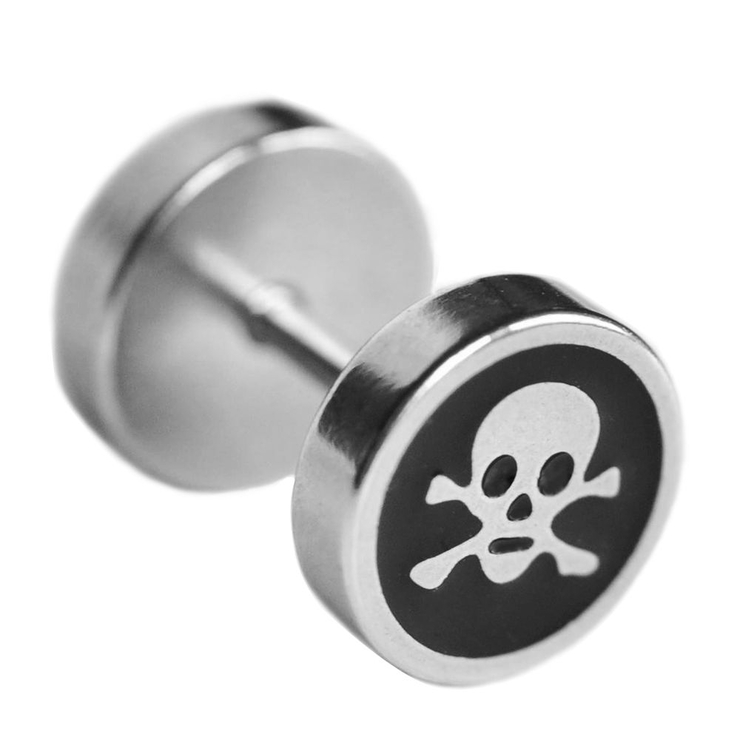 Тоннель-обманка, хир.сталь, (цвет стальной, рисунок череп с костями, 10 мм) Тоннель-обманка, хир.сталь, (цвет стальной, рисунок череп с костями, 10 мм)