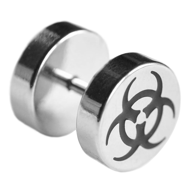 Тоннель-обманка, хир.сталь, (цвет стальной, рисунок Biohazard, 10 мм) Тоннель-обманка, хир.сталь, (цвет стальной, рисунок Biohazard, 10 мм)