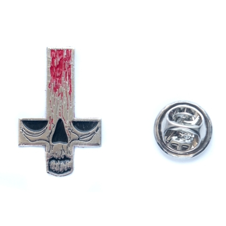 Пин (значок) фигурный Перевернутый крест с черепом