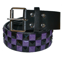 Ремень 3 ряда черная и фиолетовая клепка (шахматная) (кожзам)