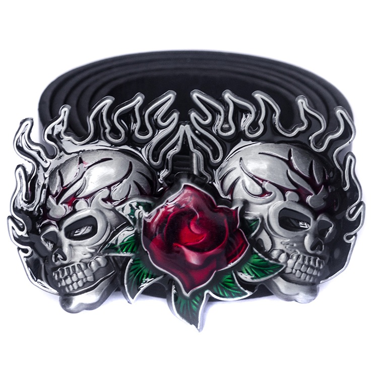 Пряжка "2 палаючих черепа і троянда" Пряжка "2 палаючих черепа і троянда"