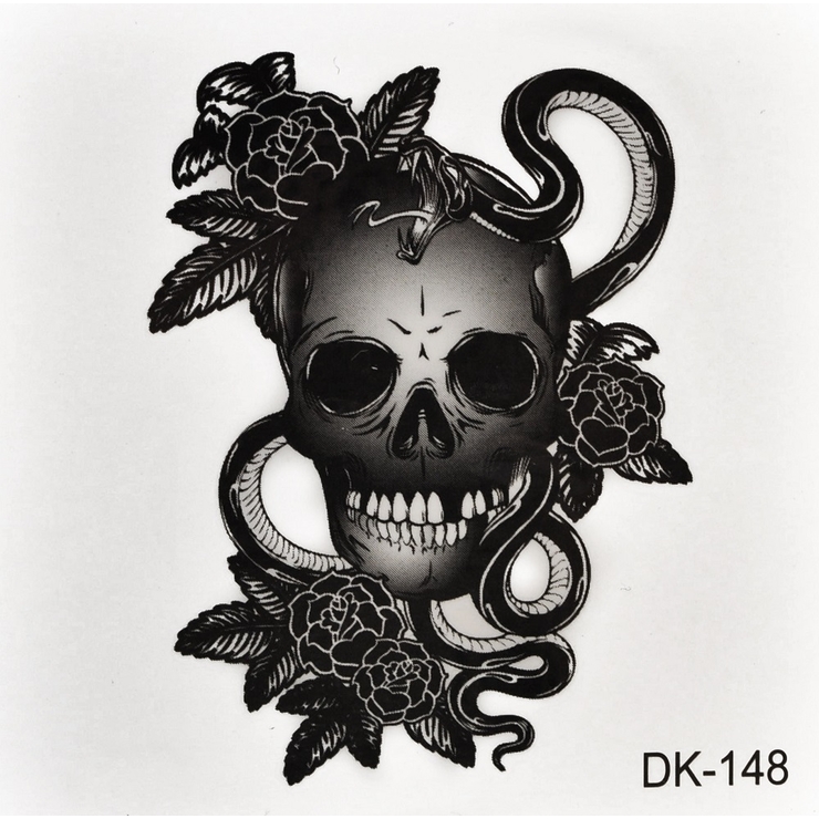 Тимчасове тату Череп, змія і троянди (DK-148, 6x6 см)