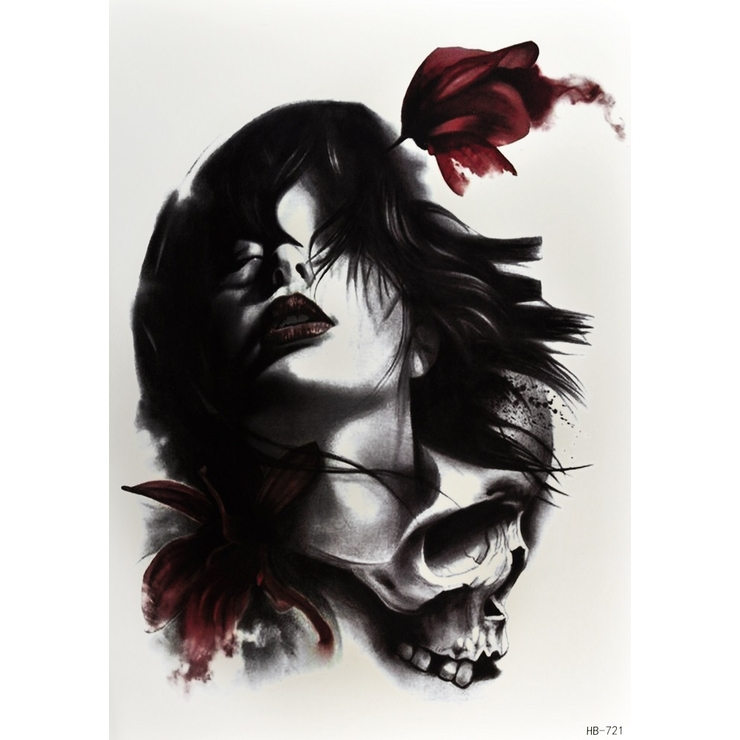 Тимчасове тату Дівчина і череп (HB-721, 21x15 см) Тимчасове тату Дівчина і череп (HB-721, 21x15 см)