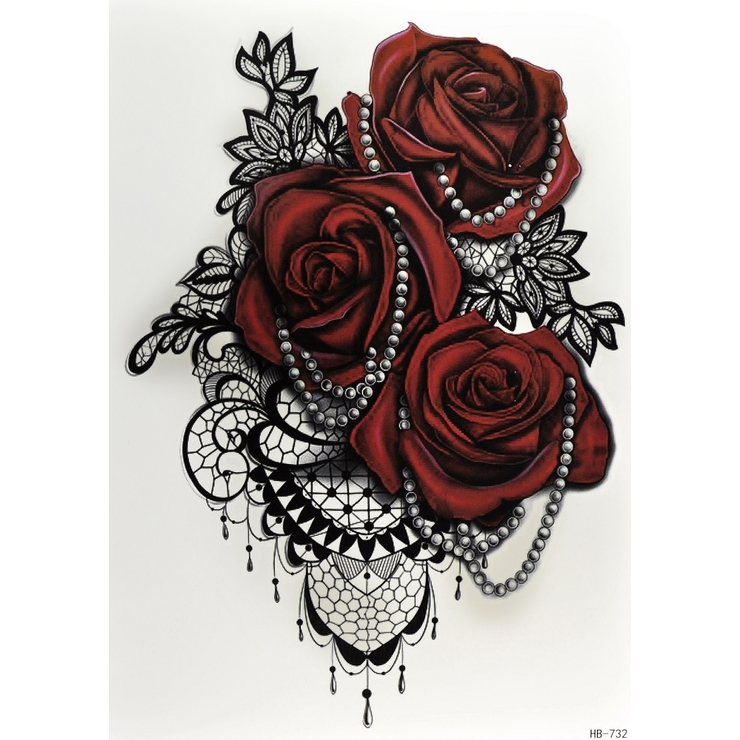 Тимчасове тату Троянди з перлами (HB-732, 21x15 см)