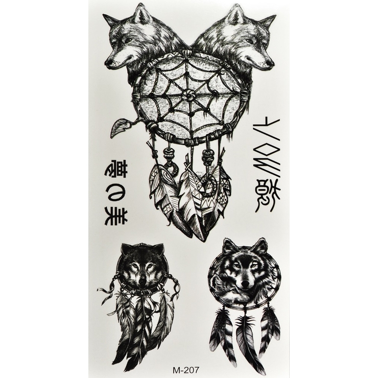 Тимчасове тату Вовк Ловець снів набір (M-207, 19x9 см)